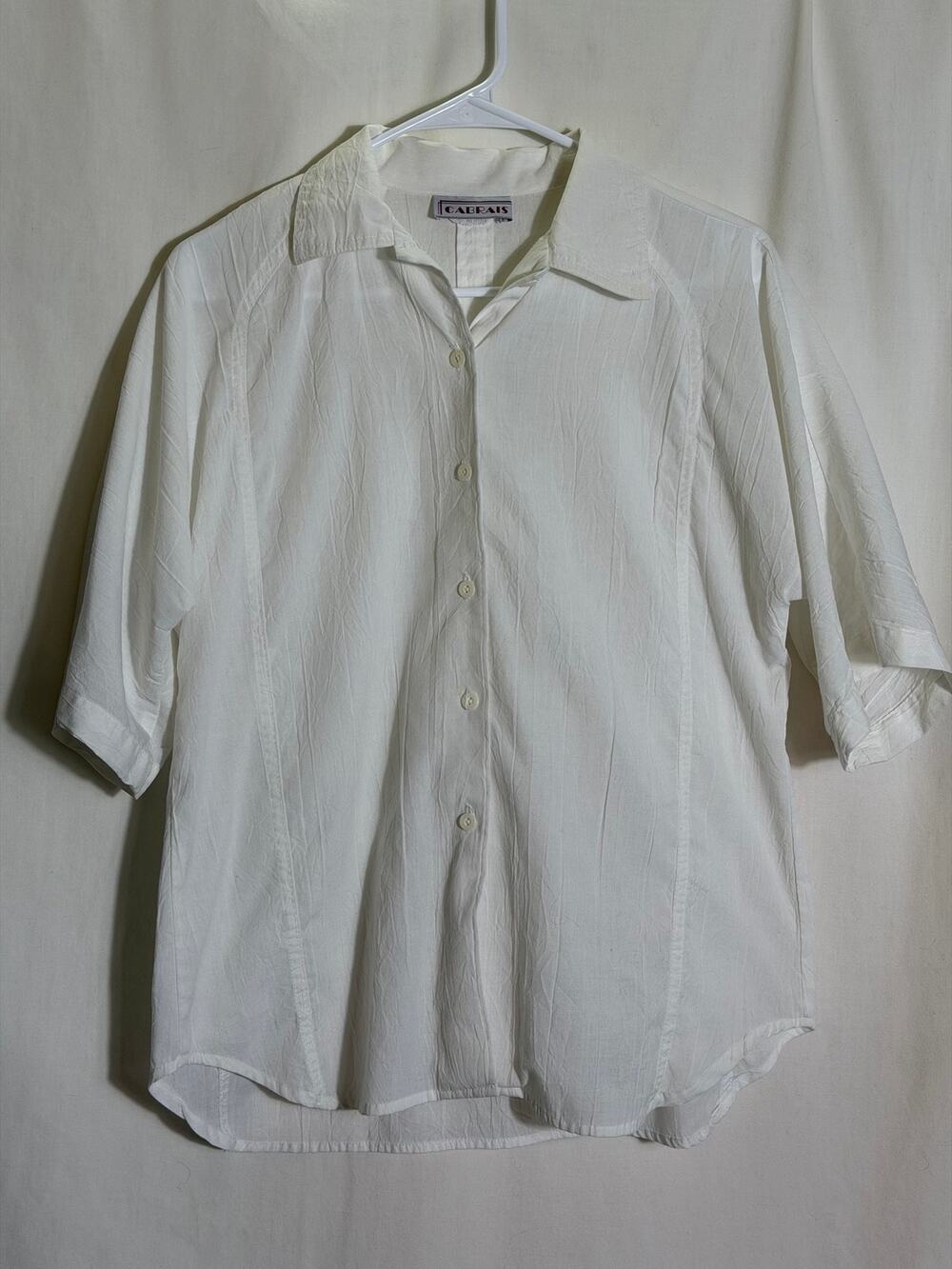 Vintage Cabrais White Textured Button Up Blouse Women’s 3/4 Sleeve Size M
